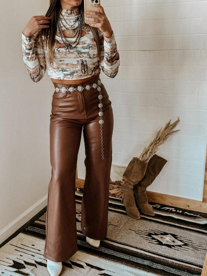 Women's Horse Print Cut Out Mock Neck Tee