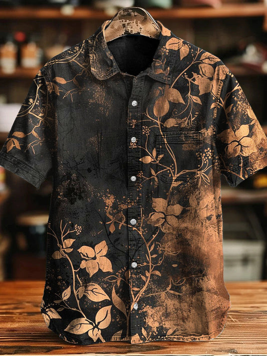 Retro Distressed Floral Print Vintage Casual 100% Cotton Shirt