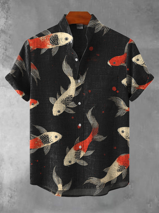 Japanese Art Print Koi Casual Cotton Shirt