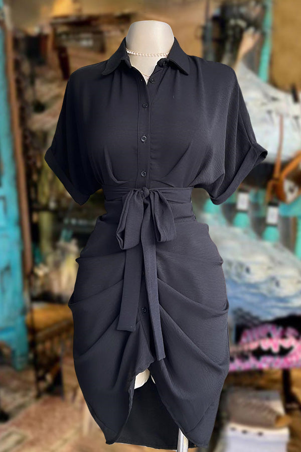 Casual Ruched Shirt Dress