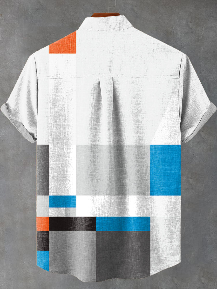 Geometric Color Block Decorative Pattern Casual 100% Cotton Shirt