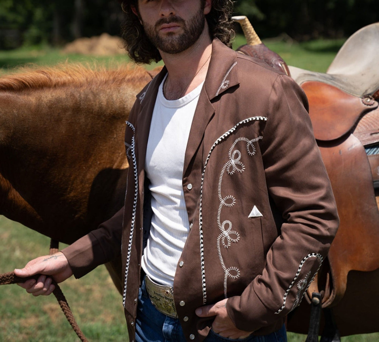 Bolero Men's Jacket Walnut and White